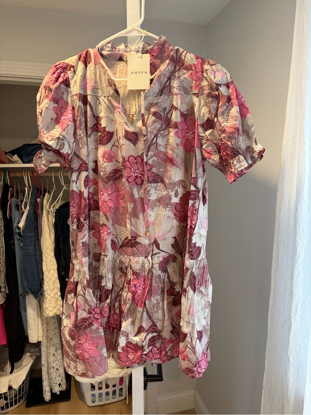 entro Floral Tiered Dress - Pink & Mauve nwt size large